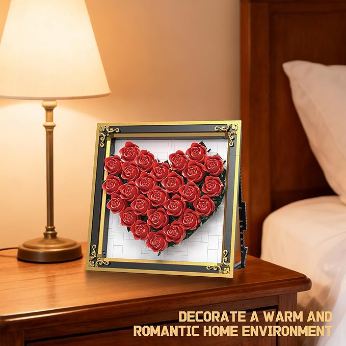 Red Rose Building Set Compatible with Lego Flowers Bouquet Botanical Collection Wall &amp Table Art Decor for Lover Adults Girls -1871PCS