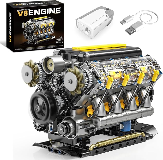 V8 Engine Model Kit That Runs Visible Mini Car Motor Building Blocks Set for Adults Compatible with Lego STEM Physical Science Educational Toy for Teens Boys 14+ (905 PCS)