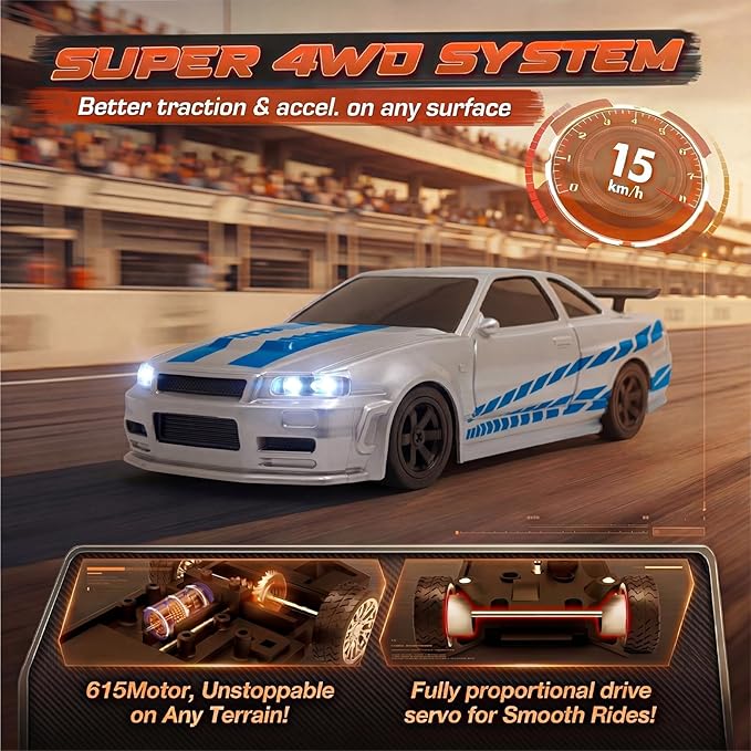 [2026 New Upgrade 1/43 Scale Mini RC Drift Car with Gyroscope Toys for Age 8-14 Old Birthday Gifts Micro Small with Full Proportional RTR 2.4GHz Remote 2 Tire Sets 8 Cones - Silver Blue