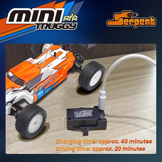 Serpent 1:24 Mini 2WD Truggy RTR 1/24 Scale 2.4GHz Short Course Truck All Terrain Off-Road Buggy RTR High Performance with 1 Battery 1 USB Data Cable
