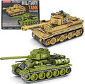 WW2 Tank Building Blocks Set – German Tiger and Soviet T-34 Army Tank Military Model Kits Toy Gifts for Boys and Men Collectors