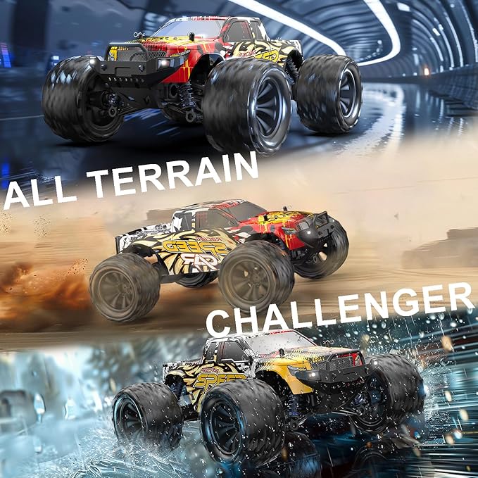 DEERC RC Cars High Speed Remote Control Car for Adults Kids 30+MPH 1:16 Scales 4WD Off Road RC Monster TruckFast 2.4GHz All Terrains Toy Trucks Gifts for Boys2 Batteries for 40Min Play