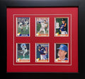 Trading Card Frame for 6 Standard Trading Cards Black Frame with Matting and Card Mounts (Red White Trim Mat - Black Frame)