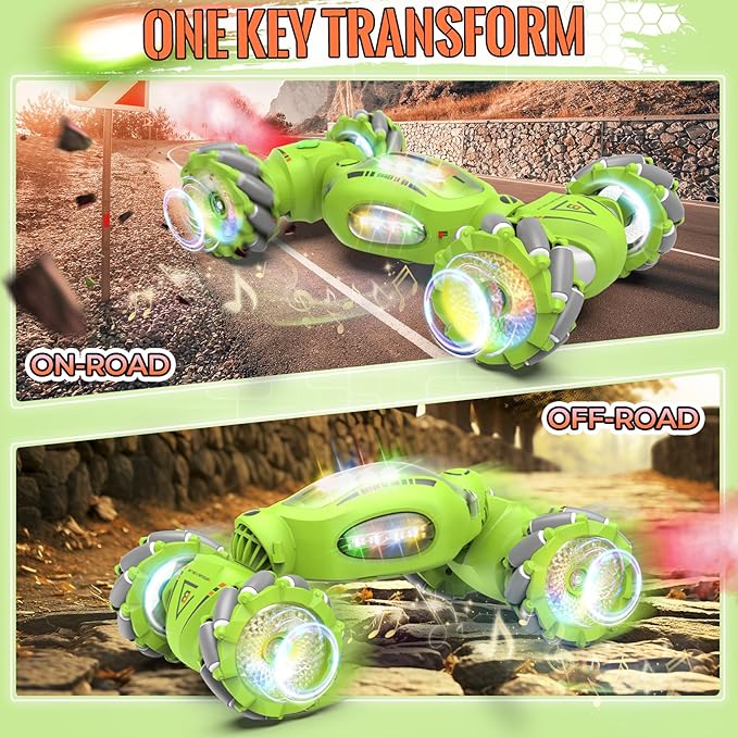 Gesture Sensing RC Stunt Car Toys Gifts for 6-8 8-12 Kids 2.4Ghz 4WD Hand Controlled RC Car with Light &amp Music &amp Spray Double-Sided 360° Rotating Birthday for Boys