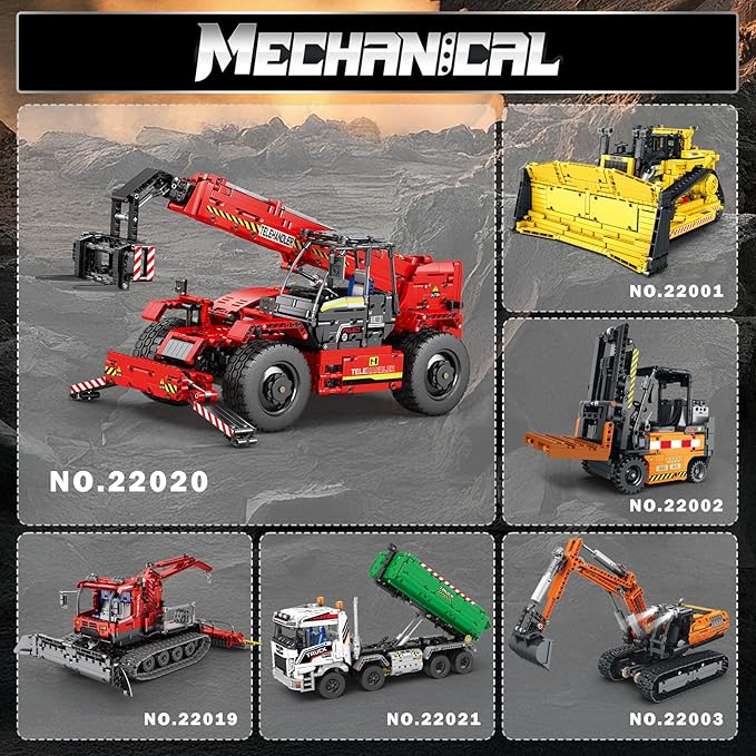 Reobrix Telescopic Arm Forklift Building Blocks Set with Motor RC Crane Mechanical Model Remote Control Tractor Technic Truck Toy for Adults MOC Buildinng Toys Ideas for Boys 14+