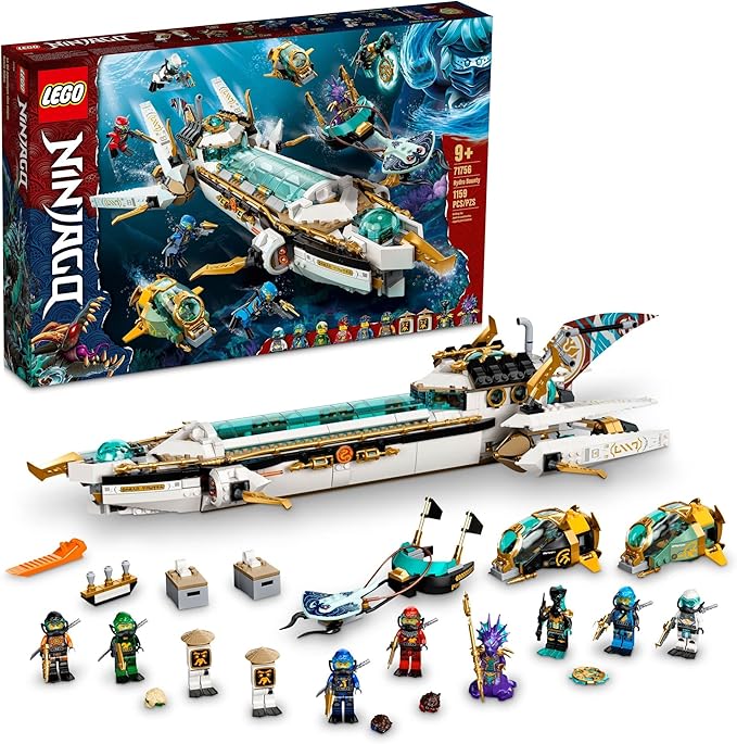 LEGO NINJAGO Hydro Bounty Building Set 71756 Submarine Toy with Kai and NYA Minifigures Ninja Toys Gifts Presents for Kids Boys Girls Age 9 Plus Years Old