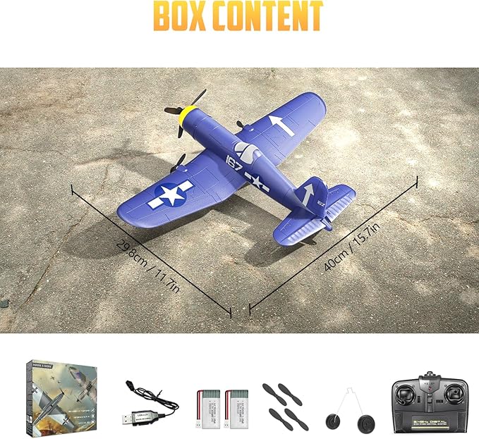 HAWK'S WORK 3 Channel RC Plane F4U Corsair Remote Control Warbird Ready to Fly 2.4GHz 6-axis Gyro Stabilizer Easy to Fly for Kids &amp Beginners