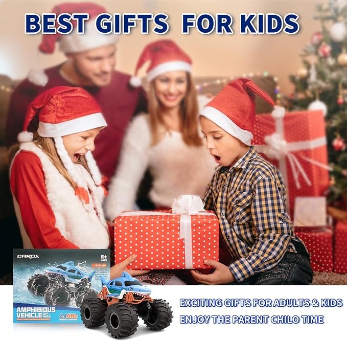 Shark RC Monster Truck for Kids 1:16 Scale 4WD Shark Monster Car Toys 2.4GHz All Terrain Amphibious Remote Control Car for Boys and Girls Ages 6-12+