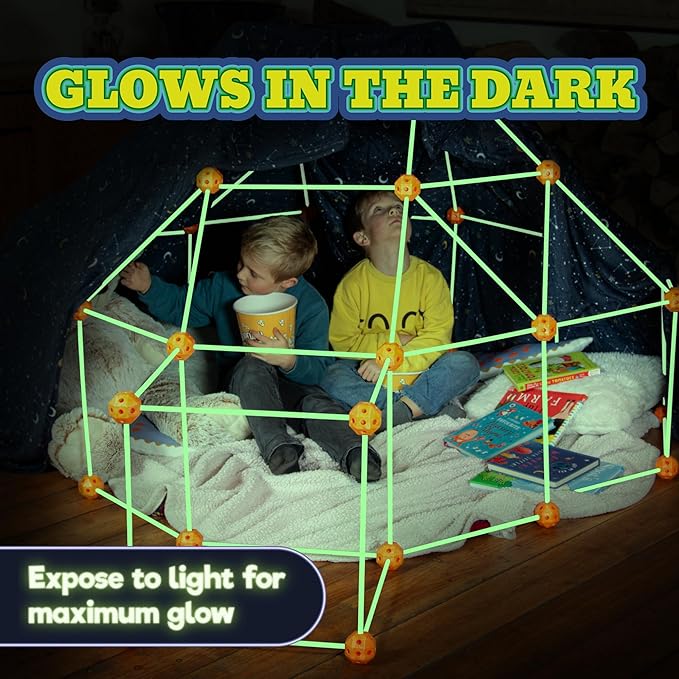 KiddyPlay Mega Forts - 130 Piece Fort Building Kit For Kids - Glow in the Dark DIY Fort Making Kit - Build a Fort Building Kit - STEM Building Toys For Kids