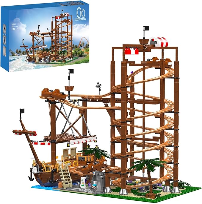 Sosuy Roller-Coaster Building Set Electric Motorized Track Ship Amusement Park Toy for Boy Girl Teen Easter Birthday Gifts for Adult Kid Ages 6 7 8 9+ City Construction Theme Collection 2174pcs