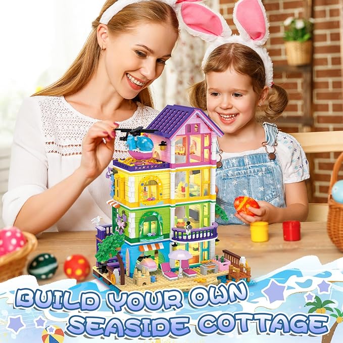 Beach House Building Set with Light NO Compatible with Lego Friend House for Girls Age 8-12 1346PCS Mini Bricks Seaside Villa Creative Holiday Cottage Building Kits for Girl 8-14