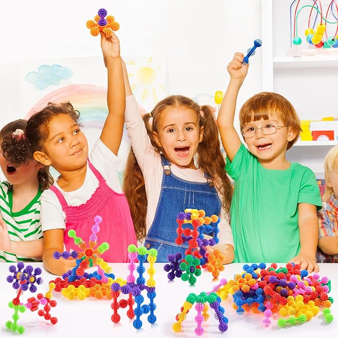 Jenaai 120 Pcs Star Stem Building Toys Plastic Connector Blocks for Teenagers with Tote Kindergarten and Preschool Table Preschool Manipulatives Sets Gift for Daughter and Son