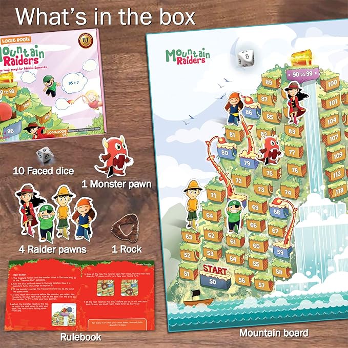 Addition Game - Fun Math Board Game for 7-9 Year Olds Easy Start STEM Toy with Addition of 2 &amp 3 Digit Numbers (Moutain Raiders)