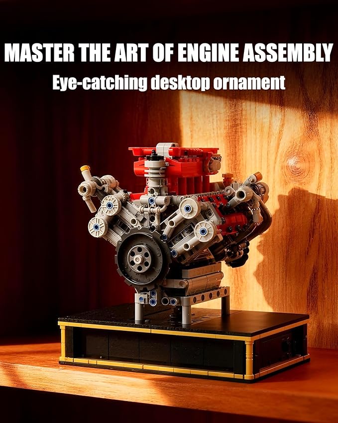 Mini V8 Engine Kits That Runs Build Your Own V8 Engine Building Set with Motor and Battery STEM Physical Science Educational Toy for Adults Kids Age 14+ (1123PCS)