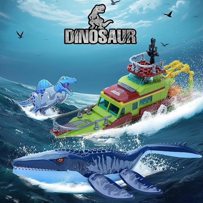 Ideas 3 in 1 Sea Dinosaur Mosasaurus Building Blocks Kit Compatible with Lego Dinosaur World Moc Mosasaurus Spinosaurus Adventure Ship STEM Toys Gift for Kids Adults Boys Age 8-12 327PCS