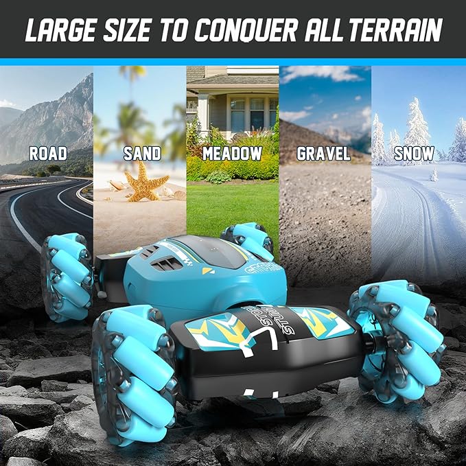 Gesture Sensing RC Stunt Car for Boys 8-12 - Gifts Toy for Kids4WD Remote Control 360° RotatingTransform Hand ControlledBirthday Presents for Boy Age 8 9 10 11 12(Sky Blue)