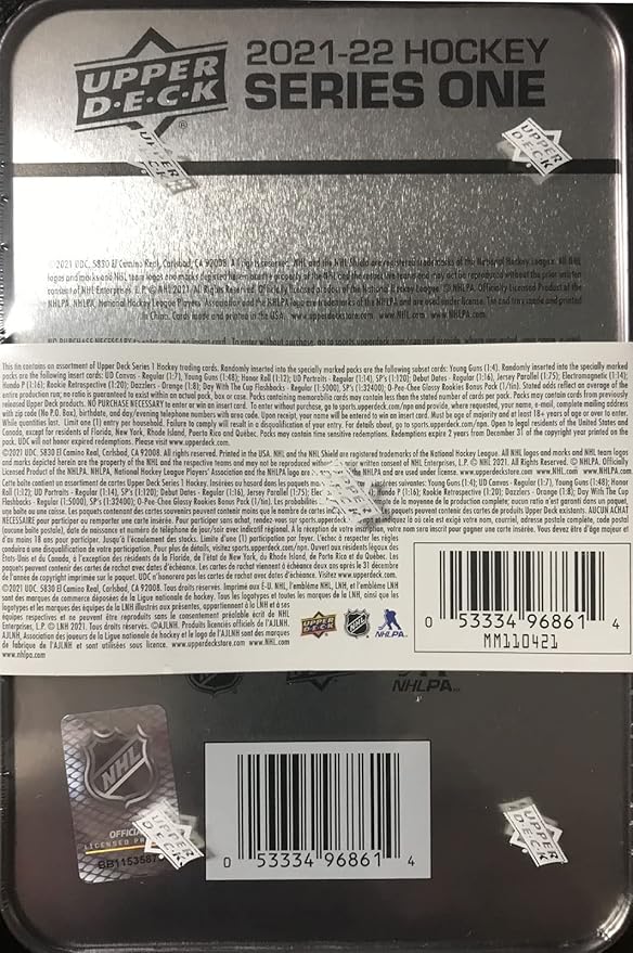NHL Upper Deck 2021-22 Series One Hockey Trading Card Collector's Tin [8 Packs + 1 Bonus Pack]
