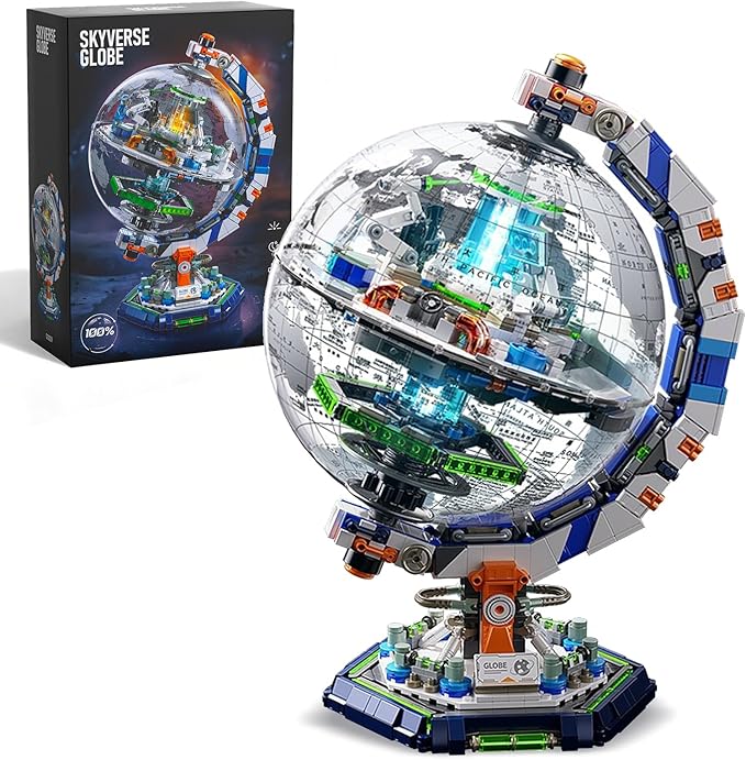 Space Station Globe Building Set for Adults- 1793 Pcs Globe Display Model with Illumination Modes 360° Rotatable LED Educational Stem Toys Birthday Gifts for Boys Teen Home Decor