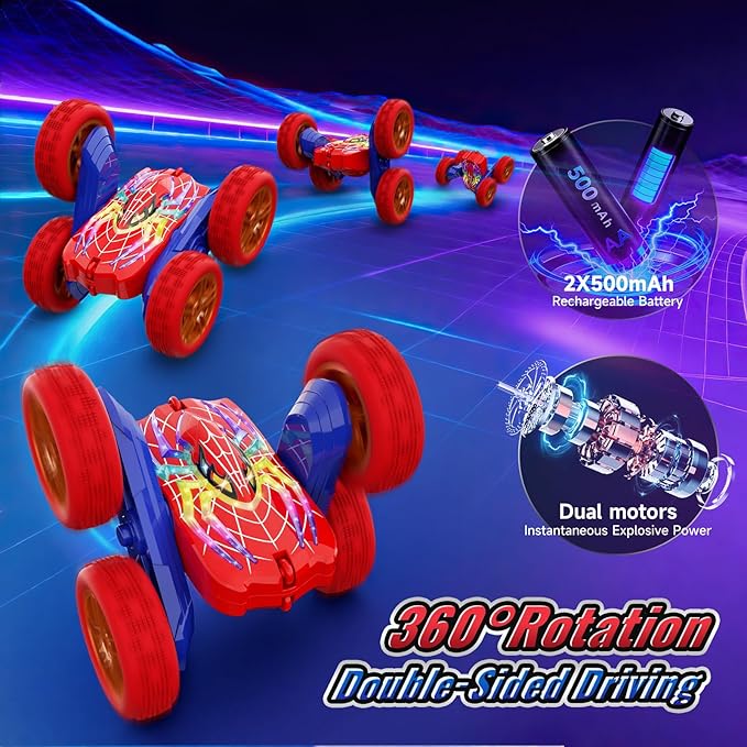 360°Flip Rc Cars Toys with Glowing Hero Eyes &amp Legs 2.4GHz Drift Stunt Remote Control Car 4WD &amp Double-Sided Race Car Birthday Gifts Toys for 3 4 5 6 7 8 9 10 11+ Year Old Boys Age 3-4 4-6