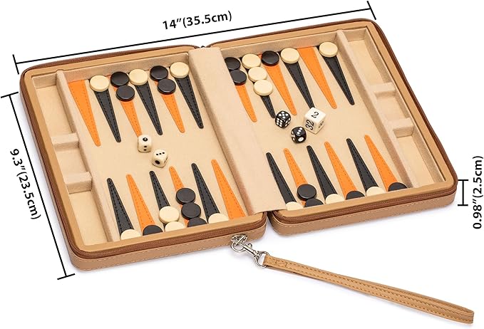 Yellow Mountain Imports Travel Magnetic Leatherette Backgammon Mini Game Set Bozcaada - with Magnetic Checkers 9-inch Board