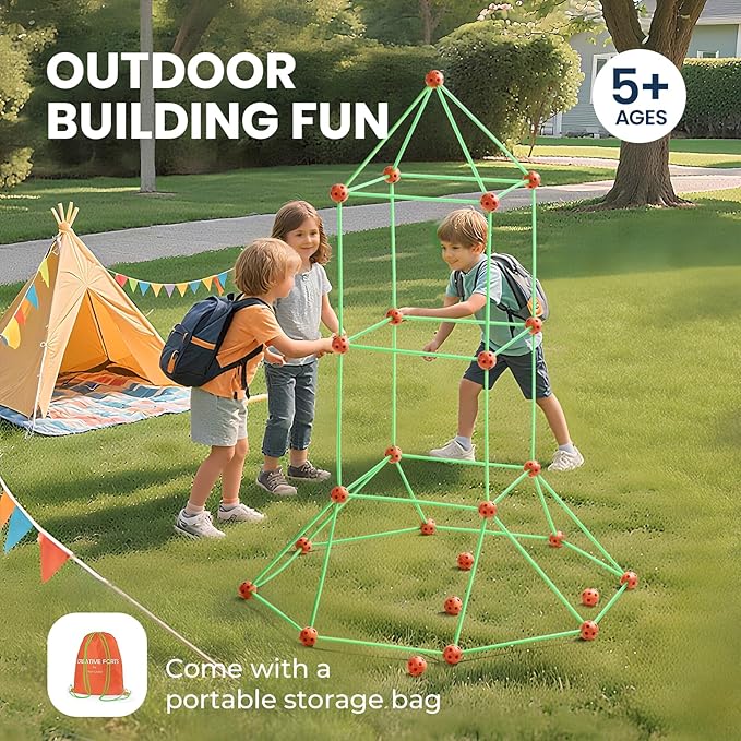 Tiny Land Glow Fort Building Kit for Kids Creative Fort Indoor &amp Outdoor Construction Toys with 86 Rods and 44 Balls for 5-12 Year Old Boys &amp Girls STEM Building Toy Gifts with Storage Bag