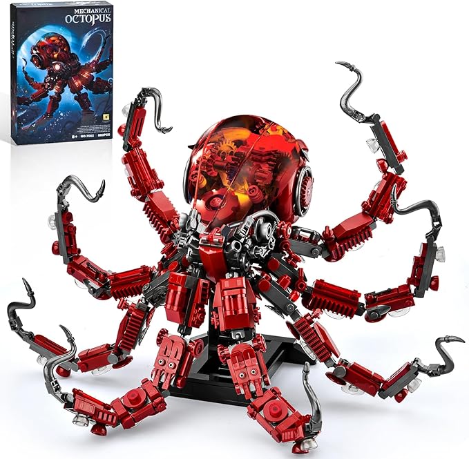 Mechanical Octopus Building Sets for Adult Ocean Animal Collection Toy with Display Stand and Light Home Office Decor and Idea Gift for Teen 14+(882PCS)