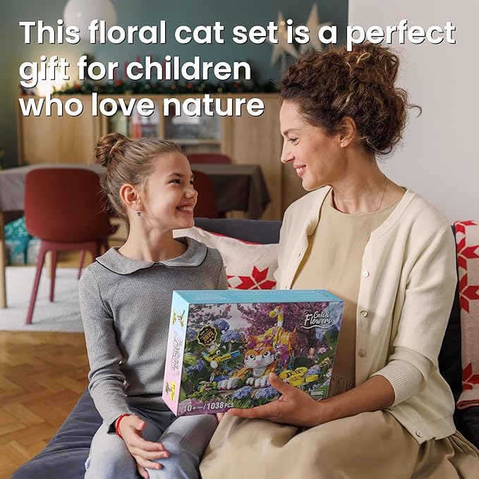 JOJO&ampPeach Cat and Flower Building Toy Set for Girls Animals Plant Model Ideas Birthday Gift for Women Adults Teens Girlfriend Mom Wife Age 8 9 10 11 12+ (1038 Pieces)