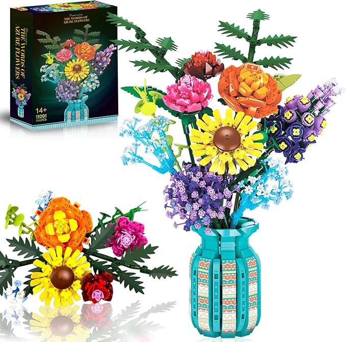 Flowers Bouquet Building Set for Adults Wildflowers Icon Flowers Botanical Collection Kits Compatible with Lego Flowers Valentines Flowers Sets for Women Girls 14+ 11001