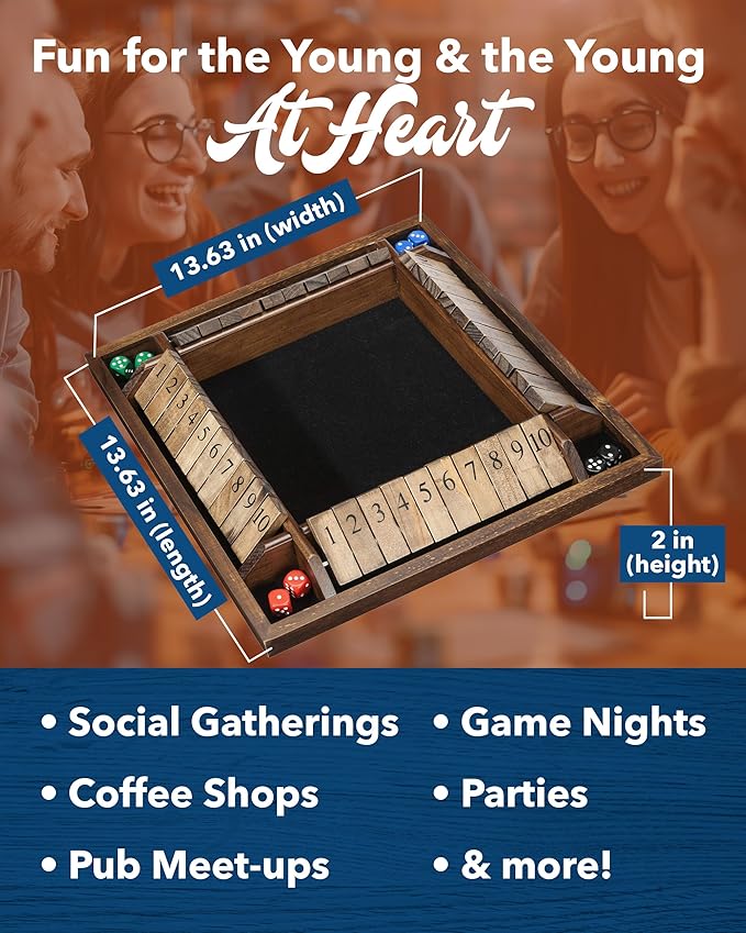 WE Games 14 inch 1-4 Player Shut The Box Wooden Board Game Walnut Stain