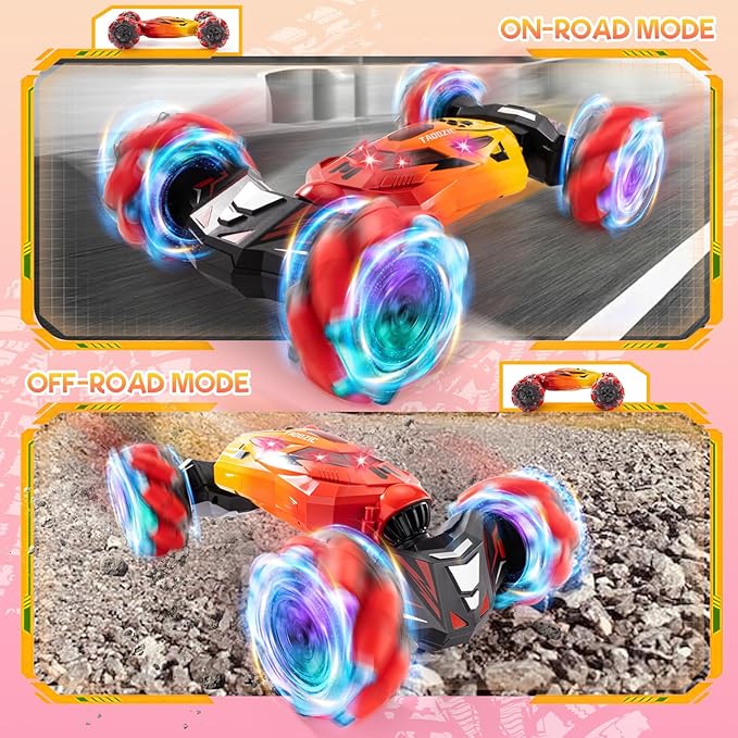Gesture Sensing RC Stunt Car 2.4GHz 4WD Stunt Car Toys for Ages 6-12 yr Boys Girls Hand Controlled Remote Control Twist Cars Offroad 360° Rotation with Lights and Music for Birthday Gifts