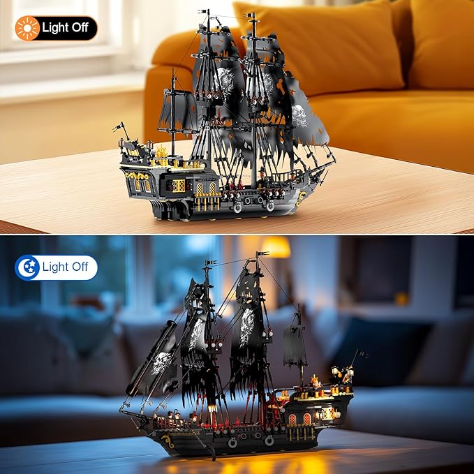 NUTCRACKER Pirate Ship Building Set with LED Light Black Pearl Ship Toy Building Set Sailboat Model Home Decor Easter Christmas Birthday Gift for Adults（1713 Pieces）