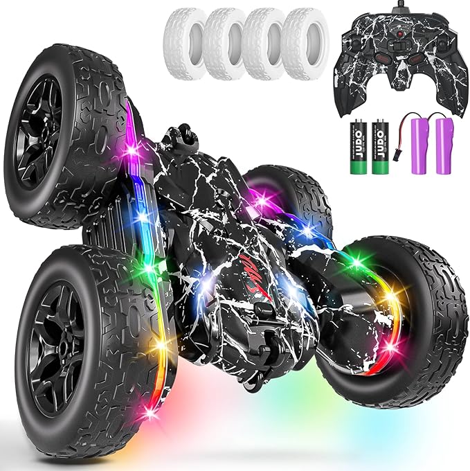 Rc Cars Toys for Boys Remote Control Car 2.4 GHz Black Toys for Ages 5-7 Kids Toys New Upgraded Strip Lights 360° Rotating Rc Truck Birthday (Black)