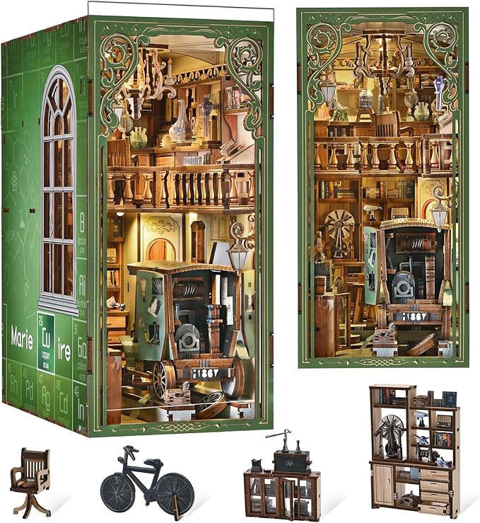 Book Nook Kit DIY Miniature Dollhouse Kit 3D Puzzles for Adults Tiny House Mini Home Craft Bookshelf Nook Puzzle Book Decor Gifts for Teenagers Book Lovers (The Radium Lady)