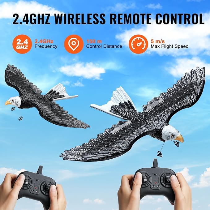 VEVOR RC Plane 2.4GHZ 2 Channel RC Airplane with 6-Axis Gyro Stabilizer&amp2 Batteries Ready to Fly Eagle Aircraft Plane Toy RC Glider for Adults Beginners Kids Birthday/Xmas Gift