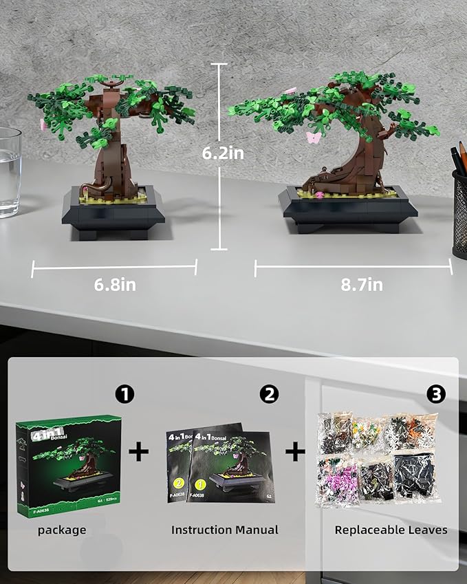 Bonsai Tree Building Sets - 4 in 1 Four Seasons Bonsai DIY Building Blocks Toy Artificial Bonsai Tree Plants for Home Decor Table Desk Office - Christmas Day Gift for Kids and Adults