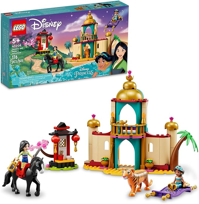 LEGO Disney Princess Jasmine and Mulan Adventure 43208 Palace Set Aladdin &amp Mulan Buildable Toy with Horse and Tiger Figures Gifts for Kids Girls &amp Boys