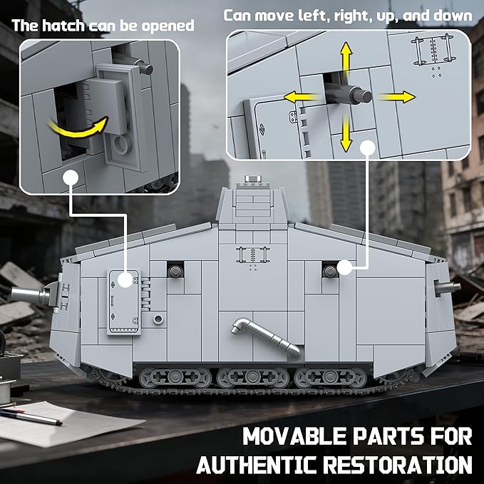 WW1 A7V Heavy Tank Building Sets German Army Military Vehicles Collectible Model for Adults Enthusiasts - 920PCS