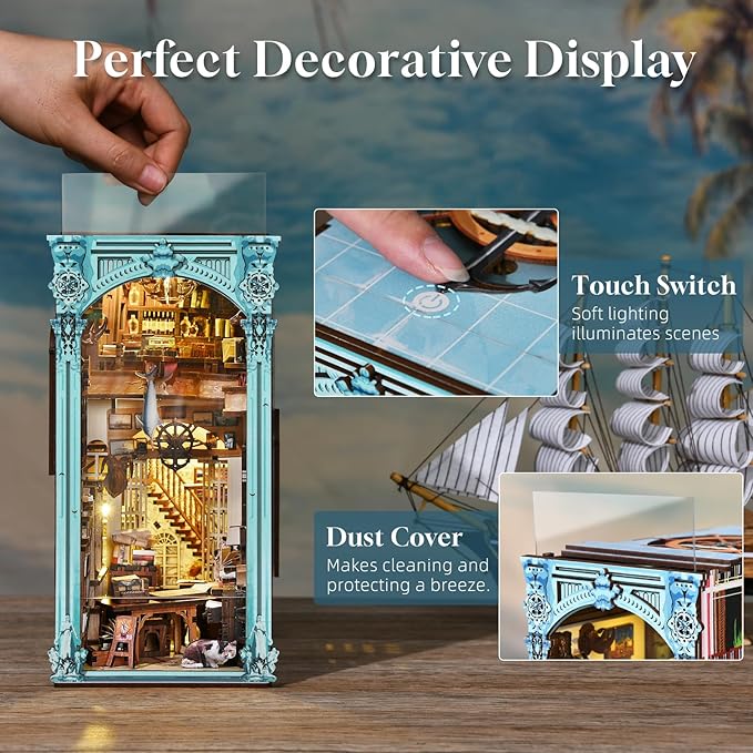 Book Nook Kit DIY Miniature Dollhouse Booknook Kit 3D Wooden Puzzle Bookend Bookshelf Insert Decor with LED Light for Teens and Adults(Hemingway House)