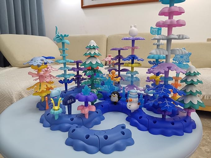 Marine Explorer STEM Building Set with 7 Sea Creatures - 76 Piece Coral Reef Blocks for Preschool Learning Includes Crab Turtle &amp Pufferfish（Ocean-World-L2）