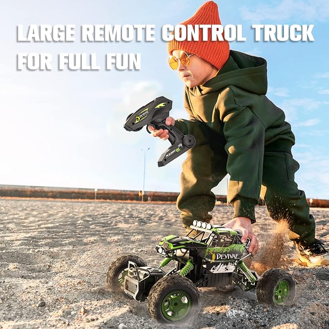 CROBOLL 1:12 Large RC Cars for Boys with Upgraded Lifting Function 2.4GHz 4WD Remote Control Car Toy Gifts 20km/h Monster Truck for Kids All Terrain RC Truck for 60Min Play(Green)