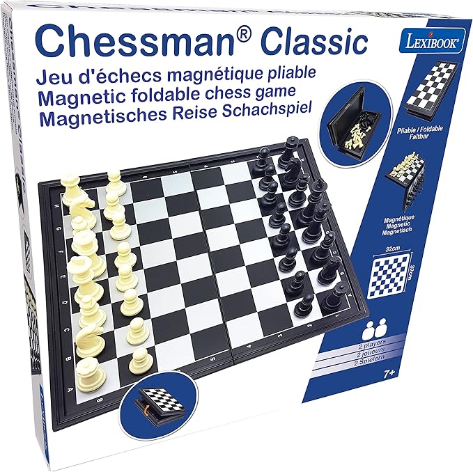 Lexibook Chessman® Classic Magnetic and Foldable Chess Game 32 Pieces Family Board Game Black/Grey CGM320