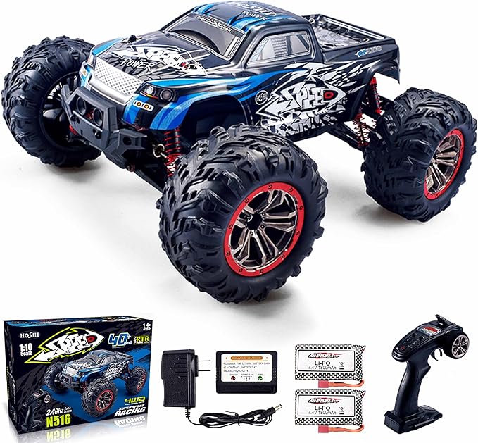 1/10 RTR Fast RC Cars30mph Hobby Electric Off-Road Monster TruckWaterproof High Speed RC Car 4WD Blue Remote Control Car with Two Rechargeable Batteries