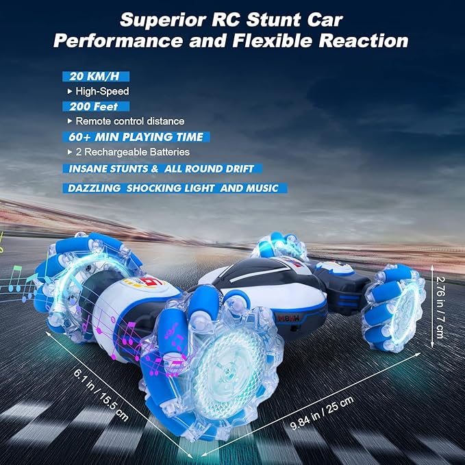 Gesture Sensing RC Stunt Car Toys for Boys Girls 6-12 Year Old 4WD Remote Control Car 360° Rotate Transform Off-Road Drift RC Toy with Lights Music 2.4Ghz Hand Control Birthday Xmas Gifts