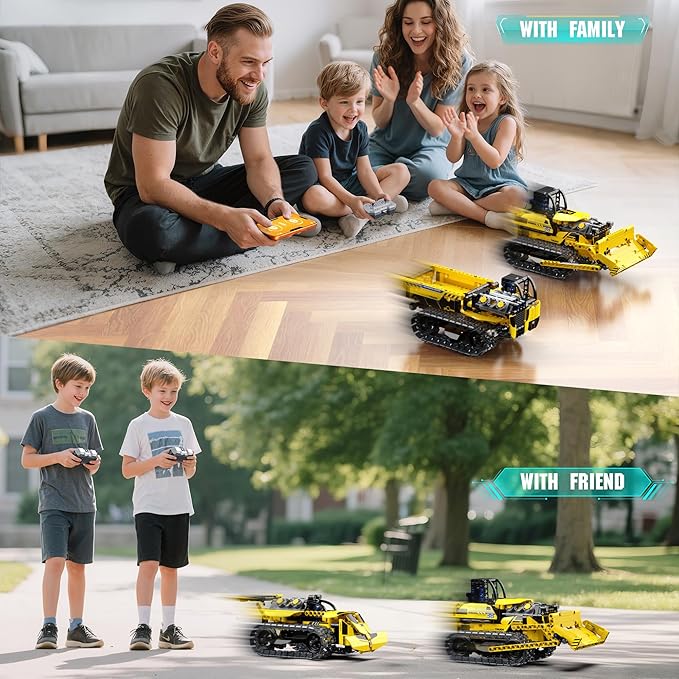 zinat 3 in 1 STEM Remote Control Bulldozer Building Set DIY Engineering Construction Kit with APP &amp Remote Educational Robot Blocks Toy Birthday for Kids Teens Adults - 452 Pcs
