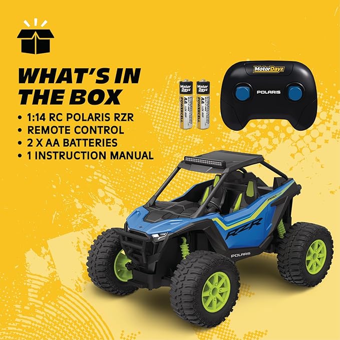 Polaris RZR Remote Control UTV – 1:14 Scale 2WD RC Car Officially Licensed Polaris RZR Full-Function 2.4GHz Radio Control USB Rechargeable Ready to Run Blue