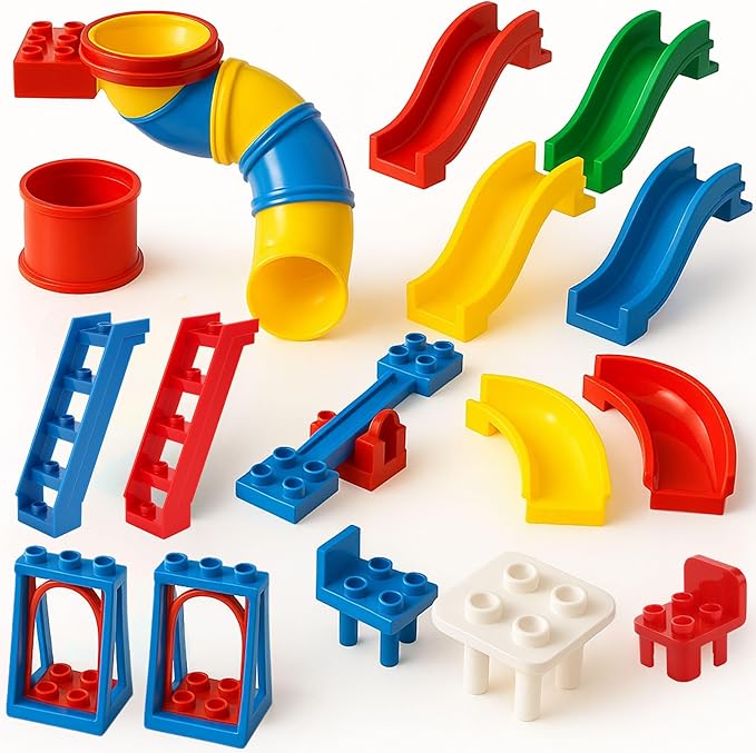 Liberty Imports 24 PCS Big Building Blocks Playground Set for Toddlers and Kids Large Size DUPLO Compatible Construction Toy Bricks with Slides Swings Seesaw and Pipes Preschool Learning Playset