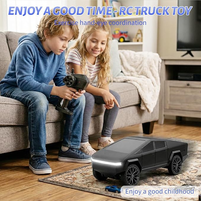 1/24 Scale RC Pickup Truck 2.4GHz Remote Control Car with Toy EV Charger Built-in Rechargeable Battery LED Lights Load Bed Upgraded Steering Gift for Kids Boys &amp Adults