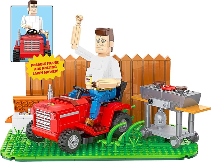 Brickcraft King of The Hill Hank Hill’s Backyard Building Kit (586-Piece Set) Hank Hill Figure Lawn Mower Grill &amp Cooler Animated TV Show Collectible Display Xmas Christmas