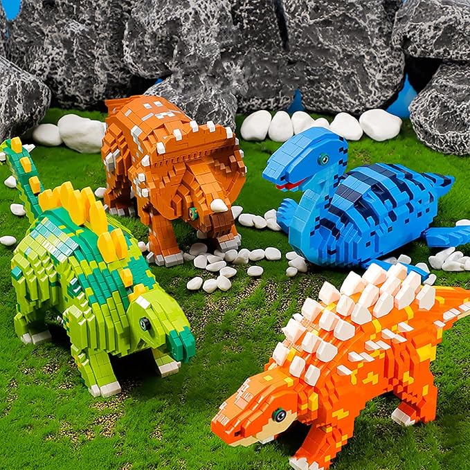 Larcele Micro Building Blocks Dinosaur Set DIY Mini 3D Building Toy Bricks1145 Pieces KLJM-06 (TriceratopsYellow)