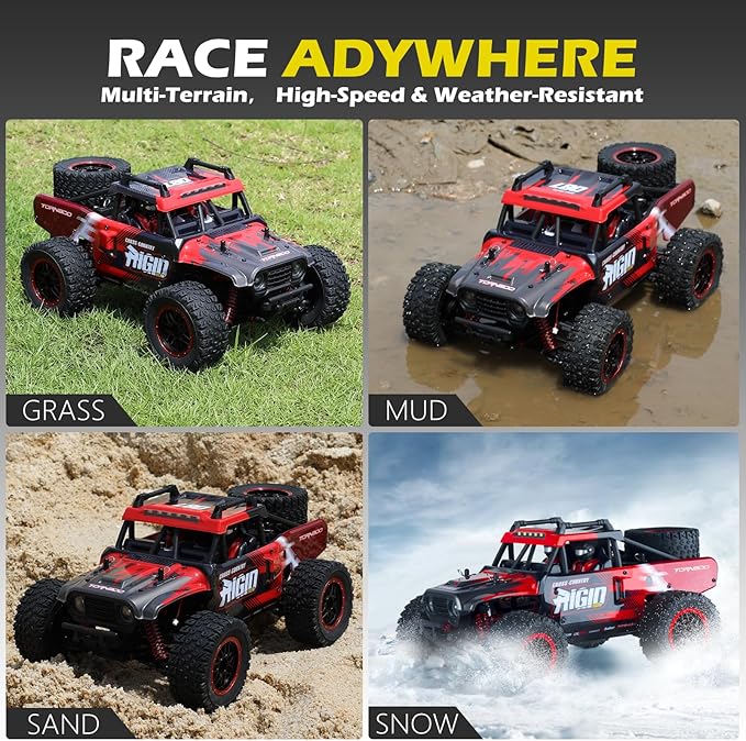 RC Cars 1:14 Remote Control Car 50 KMH Fast RC Truck for Kids Adults Boys 2.4 GHz All Terrains 4WD RC Dune Buggy Off-Road RC Monster Truck Short Course Car with 2 Batteries (Red)